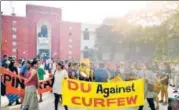  ?? HT PHOTO ?? Hundreds of students marched in several colleges demanding removal of curfew timings for female students in hostels.