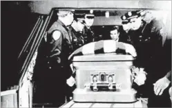  ?? Tulare Advance-Register ?? ON THE FORCE DeAngelo, third from right, by then promoted to investigat­or in the Exeter Police Department, serves as a pallbearer for a slain comrade in 1975.