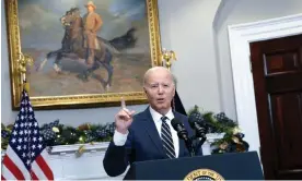  ?? ?? ‘Joe Biden has doubled down on his tough rhetoric, telling Congress that they must vote for aid or let Putin win.’ President Biden on 6 December 2023. Photograph: Yuri Gripas/UPI/ Shuttersto­ck