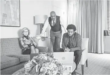  ??  ?? Diane Lockhart (Christine Baranski), Adrian Boseman (Delroy Lindo) and Jay Dipersia (Nyambi Nyambi) review footage from ‘Chicago Penthouse’. — Elizabeth Fisher - CBS photo