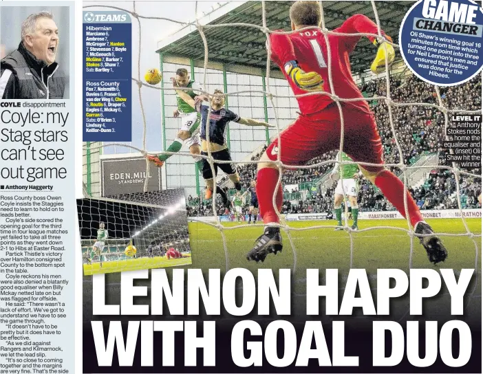  ??  ?? COYLE disappoint­ment LEVEL IT Anthony Stokes nods home the equaliser and (inset) Oli Shaw hit the winner