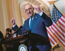  ?? J. SCOTT APPLEWHITE/AP ?? Senate Majority Leader Chuck Schumer, D-N.Y., is working on a revised economic legislativ­e package.