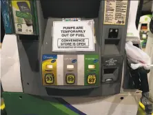  ?? Manuel Balce Ceneta / Associated Press ?? A sign on a shuttered gas pump Thursday in Silver Spring, Md., advises motorists that the station had run out of fuel.