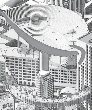  ??  ?? Amazon’s HQ2 in Detroit as imagined by Rensselaer Polytechni­c Institute architectu­re student Cody Seipp for his graduation thesis in 2018. CODY SEIPP