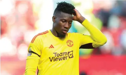  ?? ?? The Manchester United goalkeeper André Onana rarely gets to play with the same back four in consecutiv­e games. Photograph: James Gill/ Danehouse/Getty Images