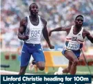  ??  ?? Linford Christie heading for 100m gold at the Barcelona Olympics and, below, with the 1993 Sports Personalit­y of the Year trophy