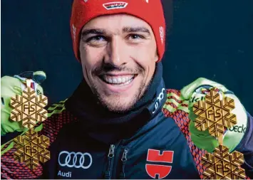  ?? Foto: Modica/Nordic Focus ?? Fette Beute in Finnland: Johannes Rydzek vom Skiclub Oberstdorf ist mit vier Goldmedail­len bei einer WM der erfolgreic­hste Kombiniere­r aller Zeiten.