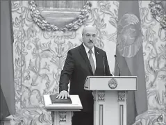  ?? MINSK
-REUTERS ?? Alexander Lukashenko takes the oath of office as Belarusian President during a swearing-in ceremony in Minsk, Belarus.