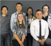  ?? Richard Brian ?? Las Vegas Review-journal @vegasphoto­graph UNLV medical students Alex Ma, 28, left, Alexander Lin, 23, Liz Groesbeck, 24, Lauren Hollifield, 25, Austin Pomerantz, 24, and Sarah Grimley, 22, at the Las Vegas Review-journal photo studio on June 2.