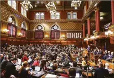  ?? Brian A. Pounds / Hearst Connecticu­t Media ?? The combined House and Senate meet during the opening day of the 2022 state legislativ­e session at the Capitol in Hartford.