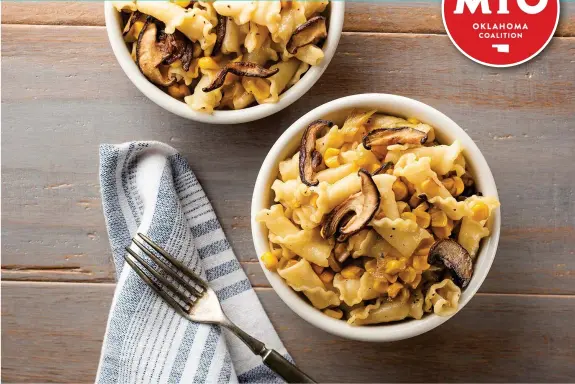  ?? [PHOTO PROVIDED] ?? This Sweet Corn and Mushroom Pasta Bowl is an easy and delicious recipe from the Made in Oklahoma Coalition.