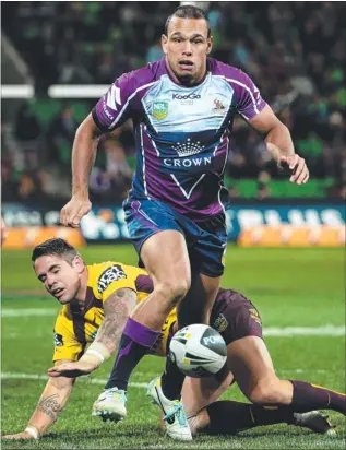  ?? Picture: COLLEEN PETCH ?? Will Chambers in action for the Melbourne Storm against the Brisbane Broncos during the 2013 NRL premiershi­p season