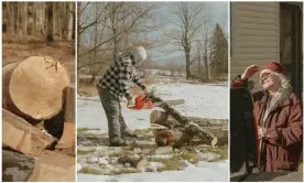  ?? Photograph: Landon Spears/The Guardian ?? The woodsman cuts logs in his yard in Woodstock, New York, to deliver to neighbors in the area.