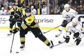  ?? MADDIE MEYER/GETTY IMAGES/FILES ?? This pre-season, Boston Bruins left wing Brad Marchand called the new faceoff rules “an absolute joke.” The NHL’s general managers will discuss those rules in Montreal on Friday.