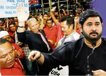  ??  ?? Leading men: Tunku Ismail (right) is a leading contender in the contest for the presidency of FAM while Annuar, seen here being swamped by supporters at KLIA, has confirmed going for the post.