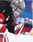  ?? BRENDAN SMIALOWSKI/ AFP/GETTY IMAGES ?? Edmonton’s Shannon Szabados made 22 saves in the victory over Finland.