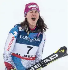  ?? —AP ?? ST MORITZ: Wendy Holdener of Switzerlan­d reacts in the finish area during the women’s combined slalom race at the 2017 Alpine Skiing World Championsh­ips.