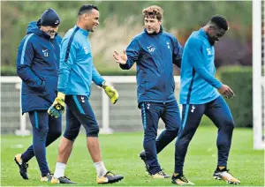  ??  ?? Visionary: Mauricio Pochettino (second right) at a Spurs training session with (from left) goalkeepin­g coach Toni Jimenez, Michel Vorm and Serge Aurier