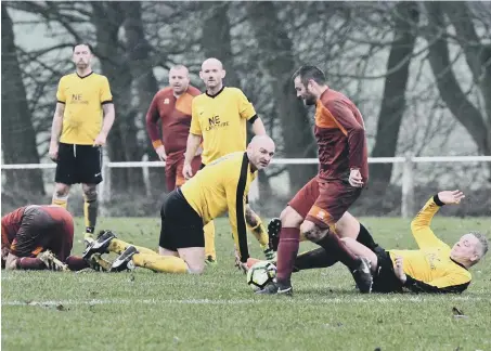  ??  ?? Penshaw Catholic Club in Over-40s action against Easington CIU last Saturday.