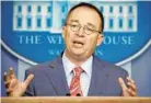  ?? EVAN VUCCI/AP ?? During a news conference, White House acting chief of staff Mick Mulvaney defended President Donald Trump’s decision, later reversed, to hold an internatio­nal meeting at his own golf club.