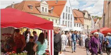  ?? Fotos: Helmut Bissinger ?? Über einhundert fliegende Händler hatten gestern in der Donauwörth­er Innenstadt zum Maimarkt ihre Stände aufgebaut. Das In teresse war groß.