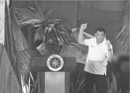  ?? Photo by Amper Campaña/SunStar Cebu ?? President Rodrigo Duterte in a speech during a meeting with city mayors and local chief executives in Cebu and Visayas.