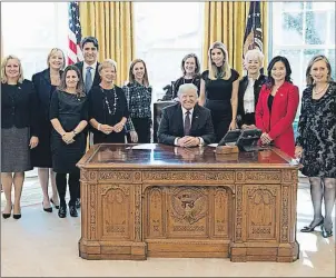  ?? PHOTO/DONALD TRUMP TWITTER ?? Annette Verschuren, third from the right, is pictured with fellow businesswo­men as well as U.S. President Donald Trump and Prime Minister Justin Trudeau. Verschuren, originally from North Sydney, was in Washington on Monday for a roundtable discussion...