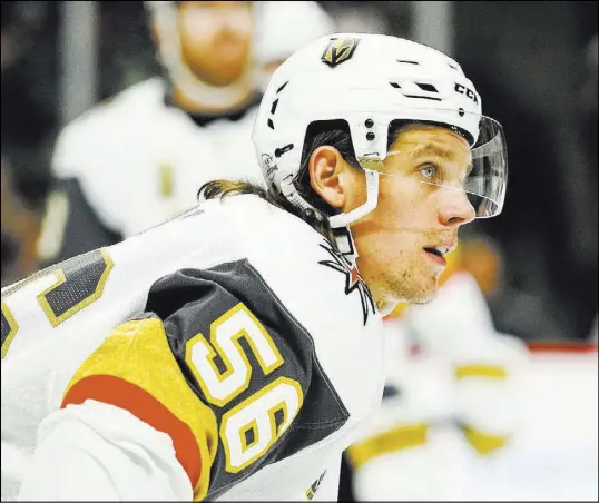  ?? David Berding The Associated Press ?? Golden Knights center Erik Haula catches his breath during Vegas’ 5-2 loss Friday to the Minnesota Wild, his former team.