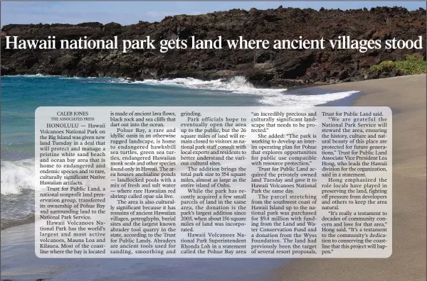  ?? (AP/National Park Service) ?? An area of Pohue Bay on Hawaii’s Big Island is shown in 2021.