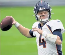  ?? Sean M. Haffey, Getty Images file ?? With quarterbac­k Drew Lock injured, Brett Rypien took firstteam practice on Wednesday.