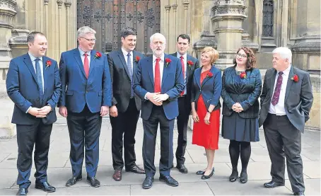  ?? Picture: PA. ?? Labour leader Jeremy Corbyn, centre, welcomes his new Scottish MPs to Westminste­r.