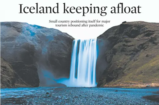  ?? BARA KRISTINSDO­TTIR/THE NEW YORK TIMES PHOTOS ?? The Skogafoss waterfall near Skogar, Iceland, one of the country’s most popular sites.