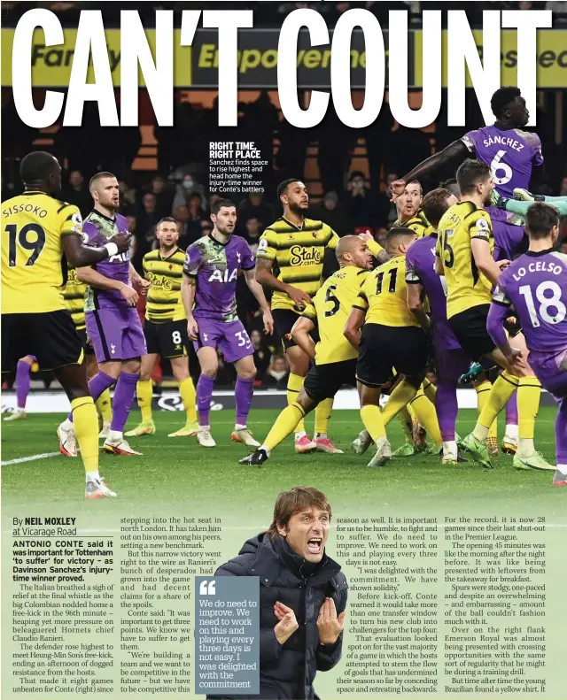  ?? ?? RIGHT TIME, RIGHT PLACE Sanchez finds space to rise highest and head home the injury-time winner for Conte’s battlers