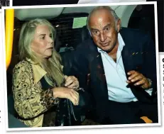  ?? ?? Sir Philip, left in a cab with wife Tina, is distinctly unimpresse­d to be seen leaving the club