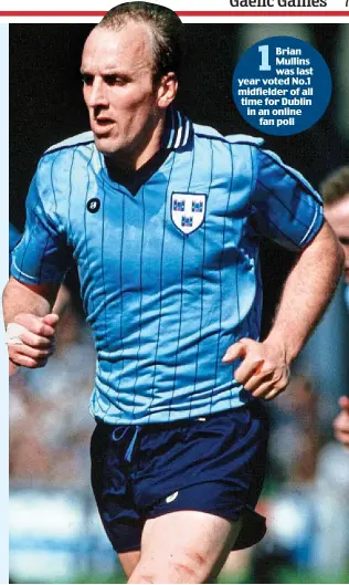  ??  ?? Brian Mullins was last year voted No.1 midfielder of all time for Dublin in an online fan poll