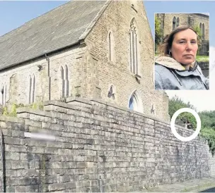  ?? Google streetview ?? ●● The top of the crucifix (circled) at St Mary’s Church RC Church before it was vandalised. Inset: Churchgoer Lorraine Thomas