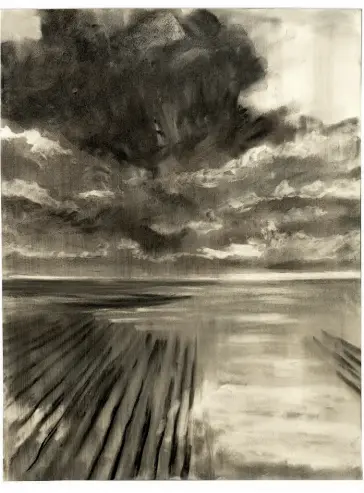  ?? ?? Olivier Masmonteil. Cancale, les parcs. 2024. Fusain sur papier charcoal. 65 x 50 cm