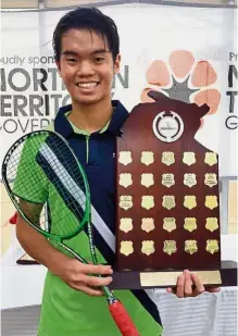  ??  ?? Yow celebrates with the trophy after winning the NT Open in Darwin, Australia, yesterday.