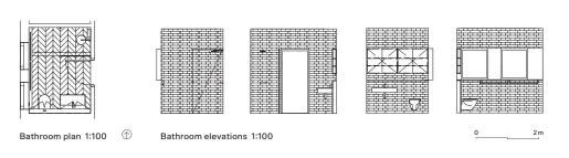  ??  ?? Bathroom plan 1:100 Bathroom elevations 1:100