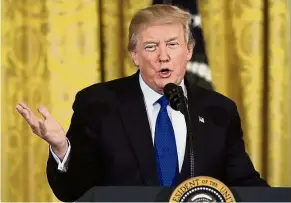  ?? — AP ?? Nothing to fear: Trump speaking to a gathering of mayors in the East Room of the White House in Washington.