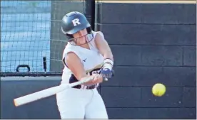  ?? Jeremy Stewart ?? Rockmart’s Gracey Arnold swings for a hit that turned into a two-run home run against Ringgold last Thursday at Rockmart High School.