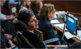  ??  ?? Ady Barkan testifies before the House rules committee. Photograph: J Scott Applewhite/