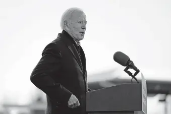  ??  ?? Democratic presidenti­al candidate former Vice President Joe Biden speaks at a rally Friday at the Iowa State Fairground­s in Des Moines, Iowa. [ANDREW HARNIK/ THE ASSOCIATED PRESS]