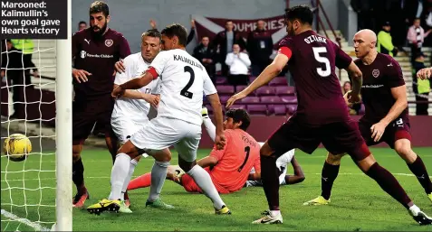  ??  ?? Marooned: Kalimullin’s own goal gave Hearts victory