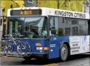  ?? TANIA BARRICKLO — DAILY FREEMAN FILE ?? A Kingston Citibus makes its way along Pearl Street in the city, heading toward the Albany Avenue bus stop at Academy Green.