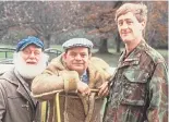  ??  ?? Horsing around... The fake Del Trotter driving licence and, left, Uncle Albert, Del and Rodney in Only Fools And Horses