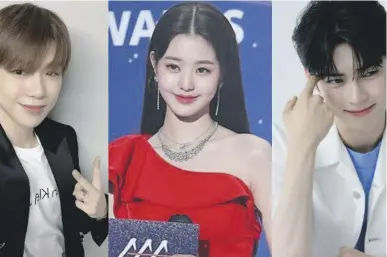  ?? ?? From left: Korean artists Kang Daniel, IVE’s Jang Wonyoung, and Zerobaseon­e’s Sung Han-bin are named as the hosts of Asia Artist Award 2023