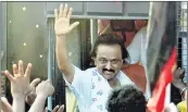  ?? PTI ?? M K Stalin detained after he staged a protest near Mahatma Gandhi statue in Chennai on Saturday.