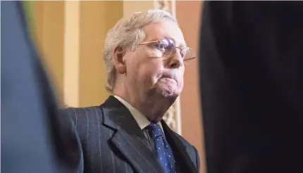  ?? MICHAEL REYNOLDS/EPA-EFE ?? “Let’s quit the charade. This is a political exercise,” Senate Majority Leader Mitch McConnell said after he was criticized for saying he does not plan to be impartial in a Senate trial against President Trump.