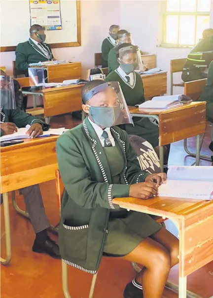  ?? Picture: Nyanga High School ?? NEW UNIFORM Nyanga High School, in Ngcobo in the Eastern Cape, is fighting the Covid-19 pandemic by ensuring all of its 209 grade 12 pupils have personal protective equipment and are in class learning.